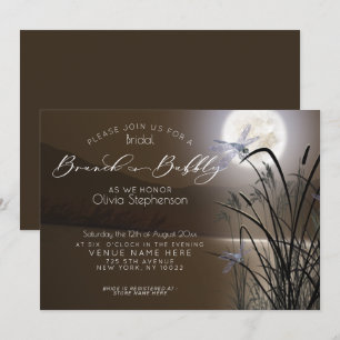 Soft Mocha Brunch Bubbly Full Moon Dragonfly Invitation