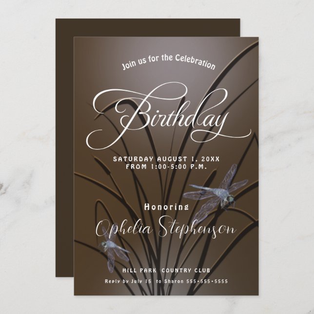 Soft Mocha Dragonfly Birthday  Invitation (Front/Back)