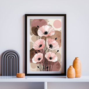 Soft Mocha Poppies Poster