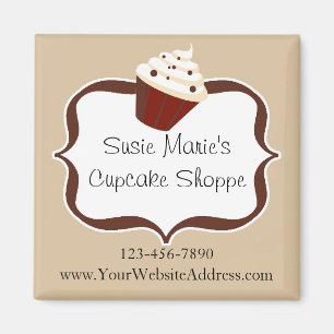 Soft Mocha Stripes Personalised Cupcake Magnet
