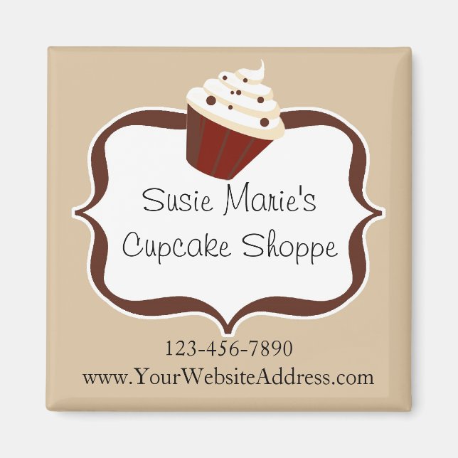 Soft Mocha Stripes Personalised Cupcake Magnet (Front)