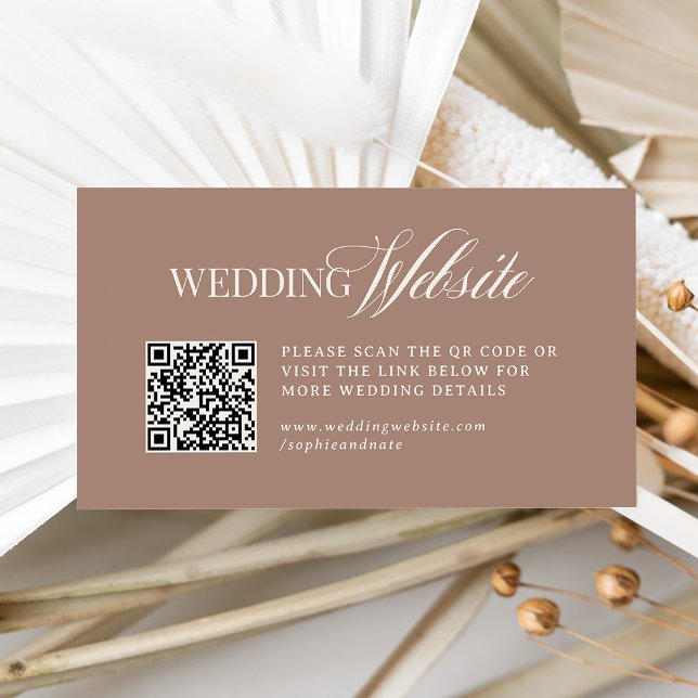 Soft Mocha Taupe | Luxe Wedding Website QR Code Enclosure Card (Creator Uploaded)
