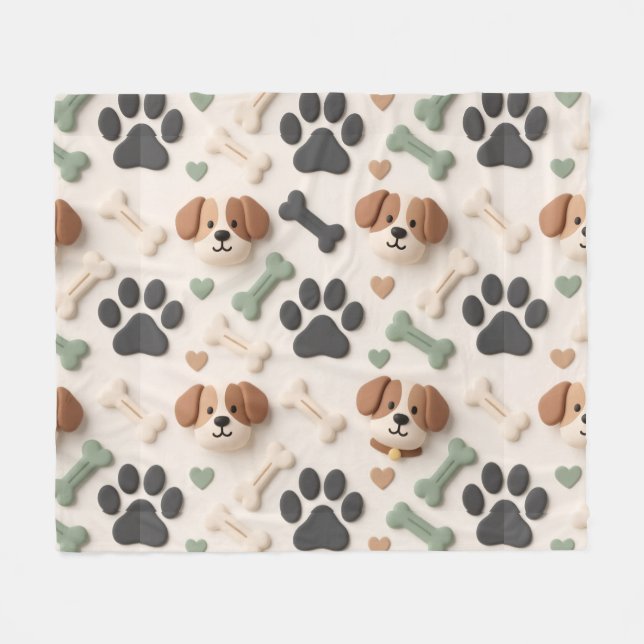 Soft Modern Farmhouse Paw Print Fleece Pet Blanket (Front (Horizontal))