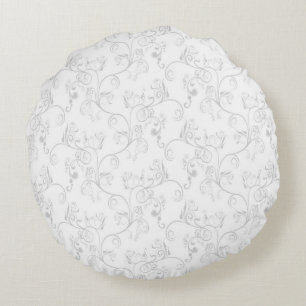 Soft Modern White&Grey Damask Round Cushion