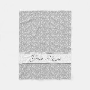 Soft Modern White&Grey Named Damask Fleece Blanket