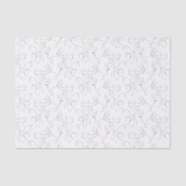 Soft Modern White&Grey Named Damask Tissue Paper (Front)