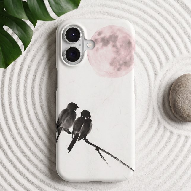 Soft Moon Birds Pastel Phone Case - iPhone (Lifestyle Shot)