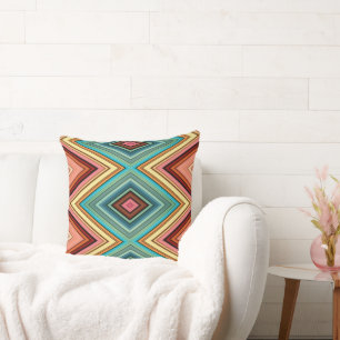 Soft Multi-Colour Diamond & Stripe Cushion