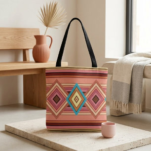 Soft Multi-Colour Diamond & Stripe Tote Bag