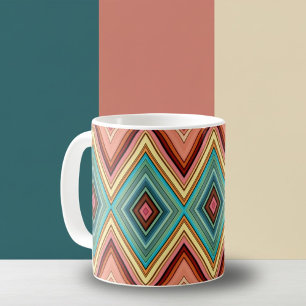 Soft Multi-Coloured Diamond & Stripes Coffee Mug