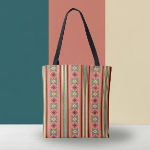 Soft Multi-Coloured Diamond & Stripes Tote Bag