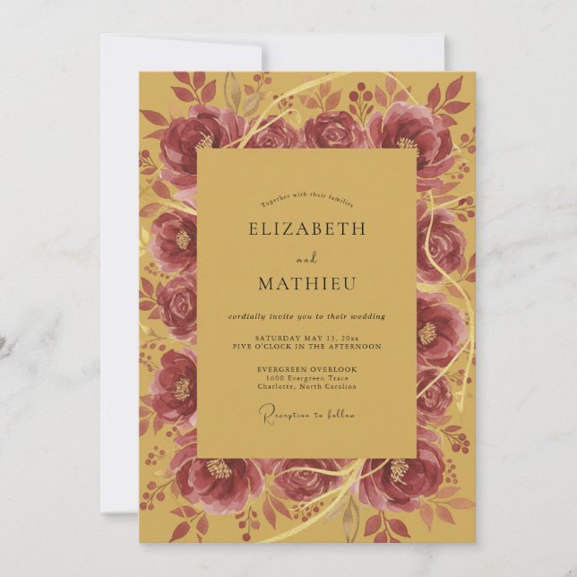 Soft Mustard Peony Wreath Wedding Invitation (Front)