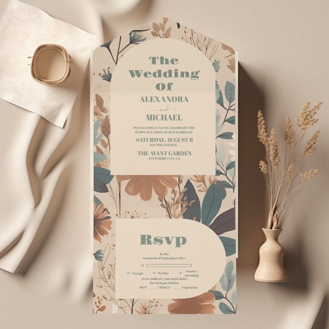 Soft muted earth tones Wildflowers Wedding All In One Invitation (Creator Uploaded)