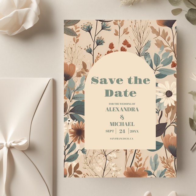 Soft muted earth tones Wildflowers Wedding Save The Date (Creator Uploaded)