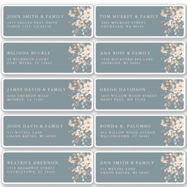 Soft Muted Earthy Tone Floral  Guest Name Address (Front)
