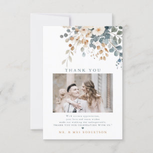 Soft Muted Earthy Tone Floral Watercolor Wedding Thank You Card