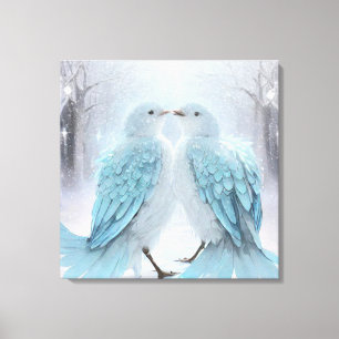*~* Soft Muted Love Birds AP54 Art Winter Canvas Print