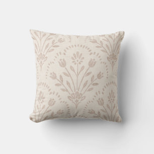 Soft Muted Taupe & Beige Floral Scallop Pattern Cushion