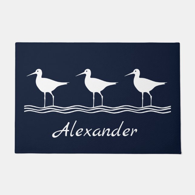 Soft Navy  Blue Sand Pipers Doormat (Front)