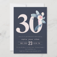 SOFT NAVY BLUSH BLUE FLORAL 30TH ANY AGE BIRTHDAY