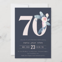 SOFT NAVY BLUSH BLUE FLORAL 70TH ANY AGE BIRTHDAY