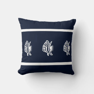 soft navy fish on white PILLOW coastal living