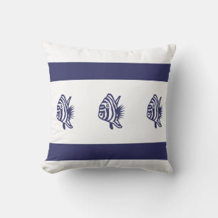 soft navy fish on white PILLOW coastal living