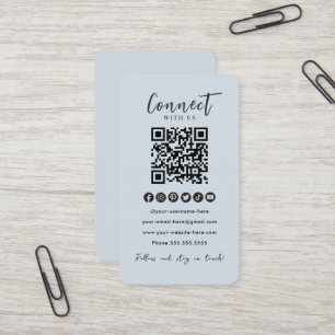 Soft Navy QR Code Connect With Us Social Media Business Card