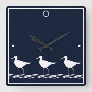 soft navy  Sand Pipers on  white  PILLOW Square Wall Clock