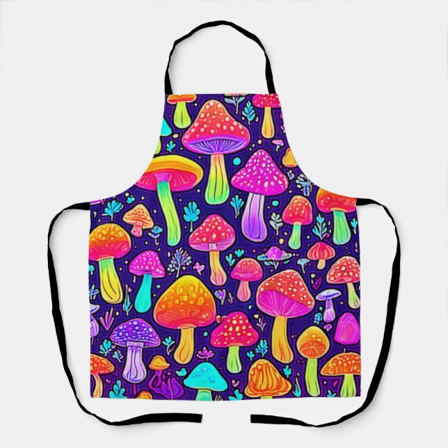 Soft Neon: Cartoon Mushroom Patch Apron (Front)