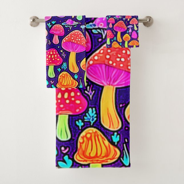 Soft Neon: Cartoon Mushroom Patch Bath Towel Set (Insitu)