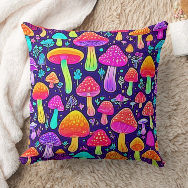 Soft Neon: Cartoon Mushroom Patch Cushion (Blanket)