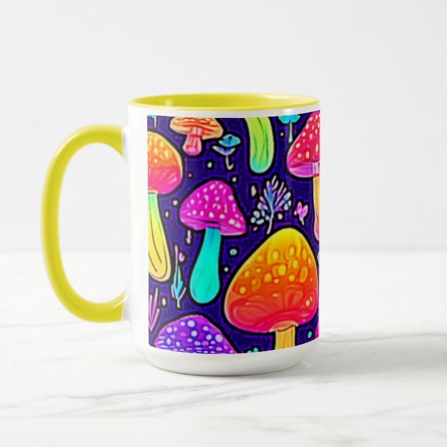 Soft Neon: Cartoon Mushroom Patch Mug (Left)