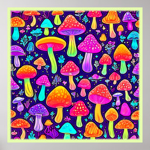 Soft Neon: Cartoon Mushroom Patch Poster