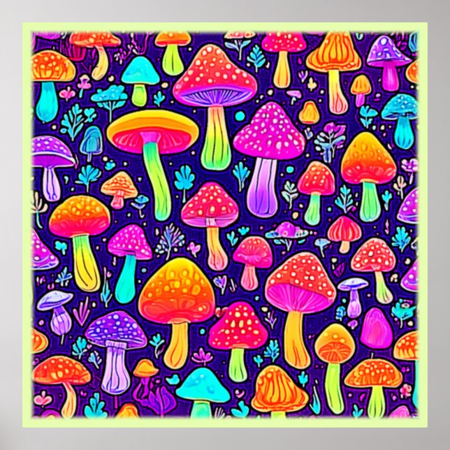 Soft Neon: Cartoon Mushroom Patch Poster (Front)