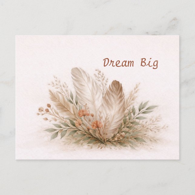 Soft Neutral Boho Feather Botanical Watercolor  Postcard (Front)