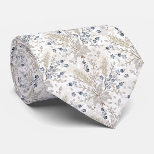 Soft Neutral Boho Floral Botanical Pattern Tie
