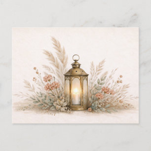 Soft Neutral Boho Lantern Floral Arrangement Postcard