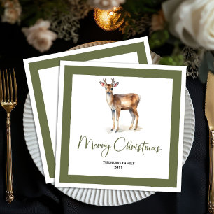 Soft Neutral Christmas Deer Personalized Napkins