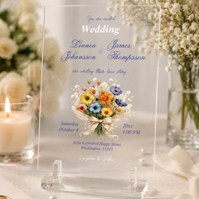 Soft Neutral Elegant Wedding Ivory Dusty Blue Acrylic Invitations (Creator Uploaded)