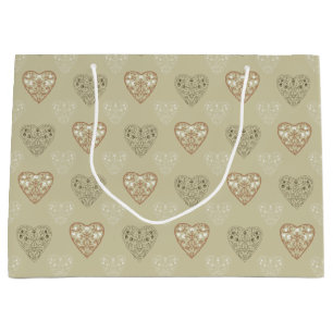 Soft Neutral Floral Hearts Patterned Large Gift Bag