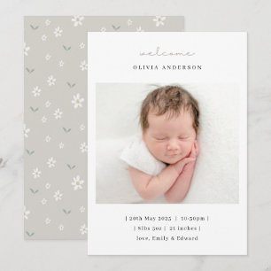Soft Neutral Florals Birth Announcement