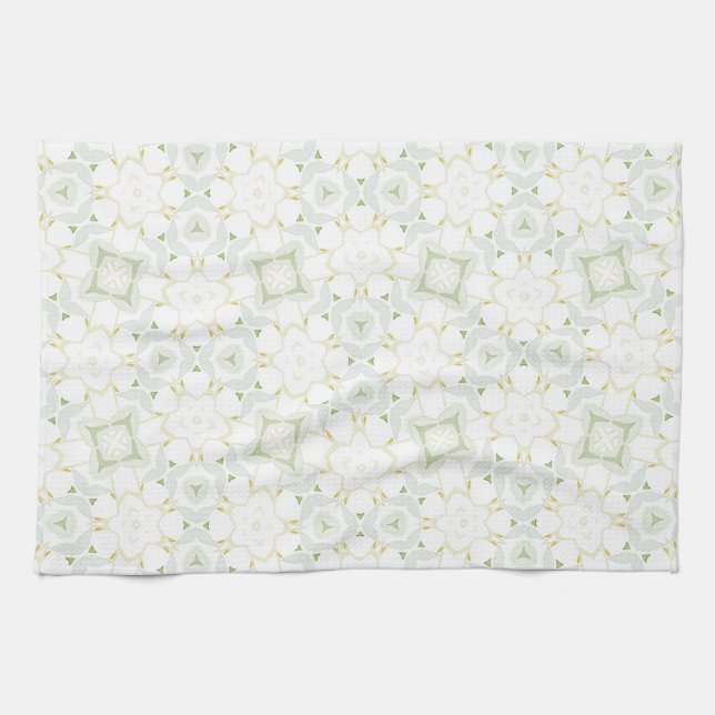 Soft Neutral Geometric Floral Tea Towel (Horizontal)