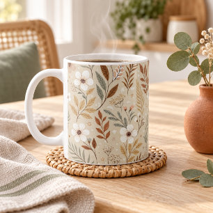 Soft Neutral Sage Terracotta Wildflowers Coffee Mug