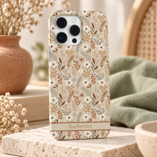Soft Neutral Sage Terracotta Wildflowers Name iPhone 16 Pro Max Case