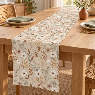 Soft Neutral Sage Terracotta Wildflowers Short Table Runner
