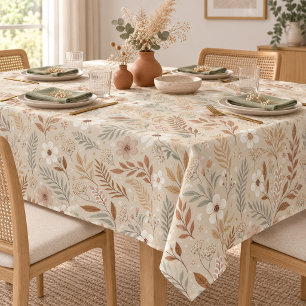 Soft Neutral Sage Terracotta Wildflowers Tablecloth