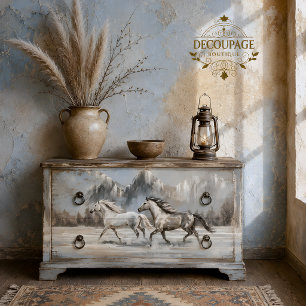 Soft Neutral Stallions With Mountains Decoupage Tissue Paper