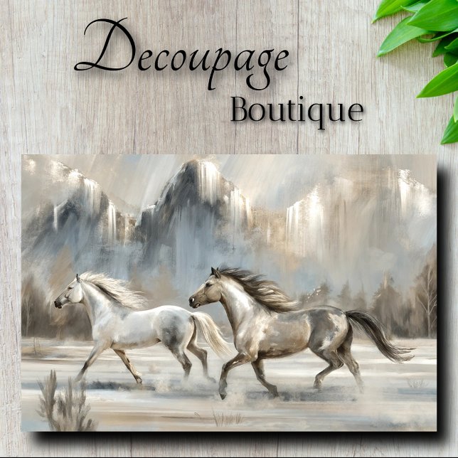 Soft Neutral Stallions With Mountains Decoupage Tissue Paper (Soft Neutral Stallions with Mountains Decoupage Tissue Paper)