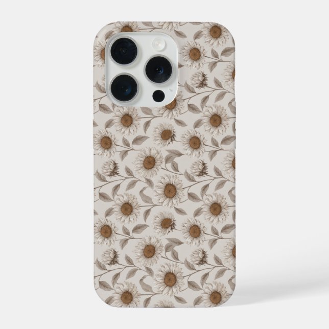 Soft Neutral Sunflower Cream Floral Pattern iPhone Case (Back)
